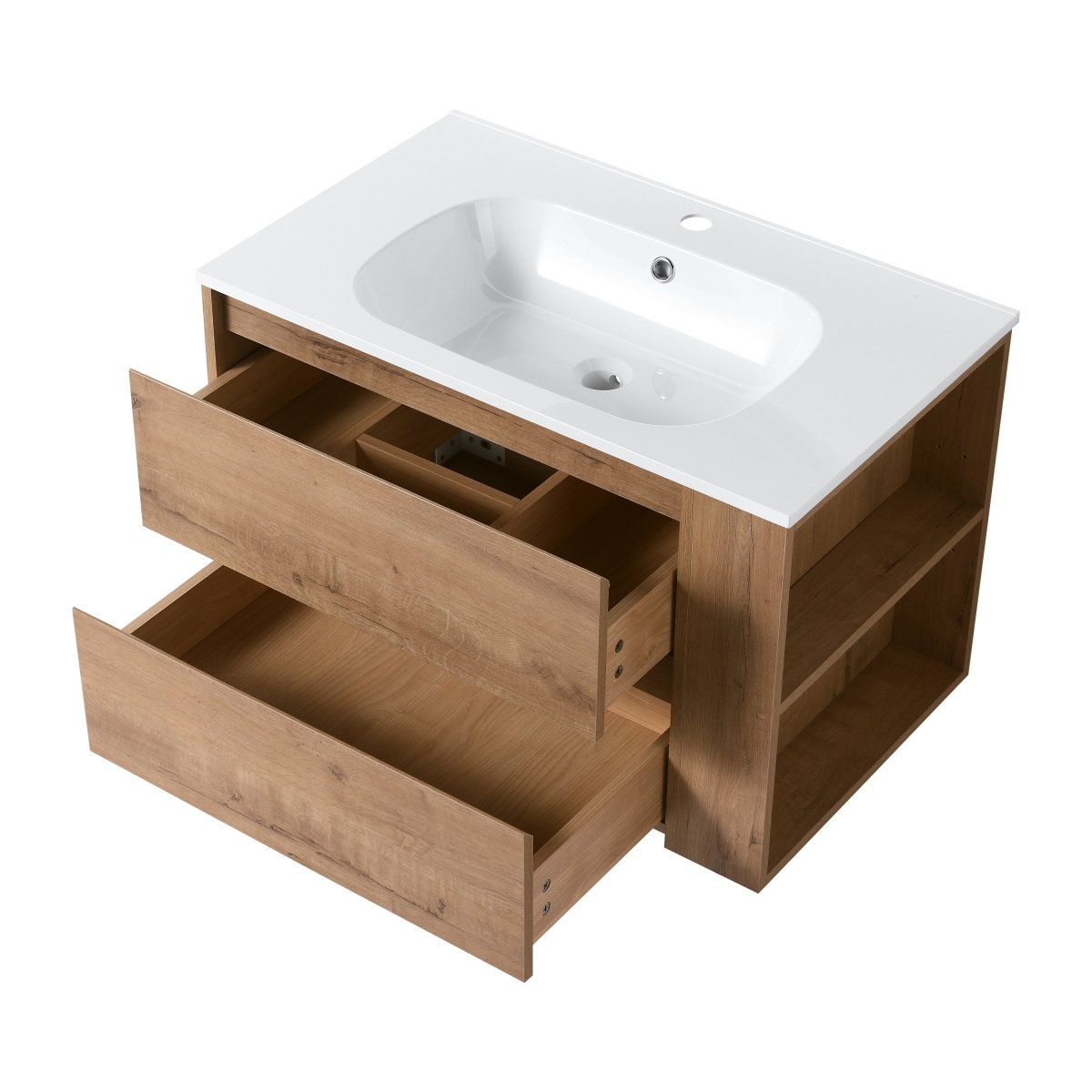 Allsumhome 30" Wall Mounting Floating Bathroom Vanity With Gel Sink,Imitative Oak Finish,Soft Close Drawer