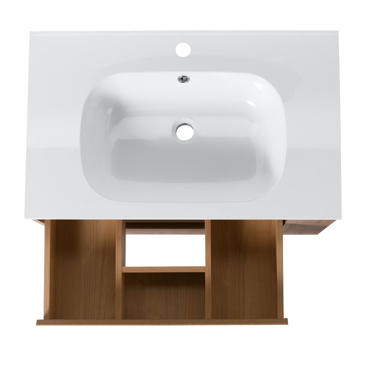 Allsumhome 30" Wall Mounting Floating Bathroom Vanity With Gel Sink,Imitative Oak Finish,Soft Close Drawer