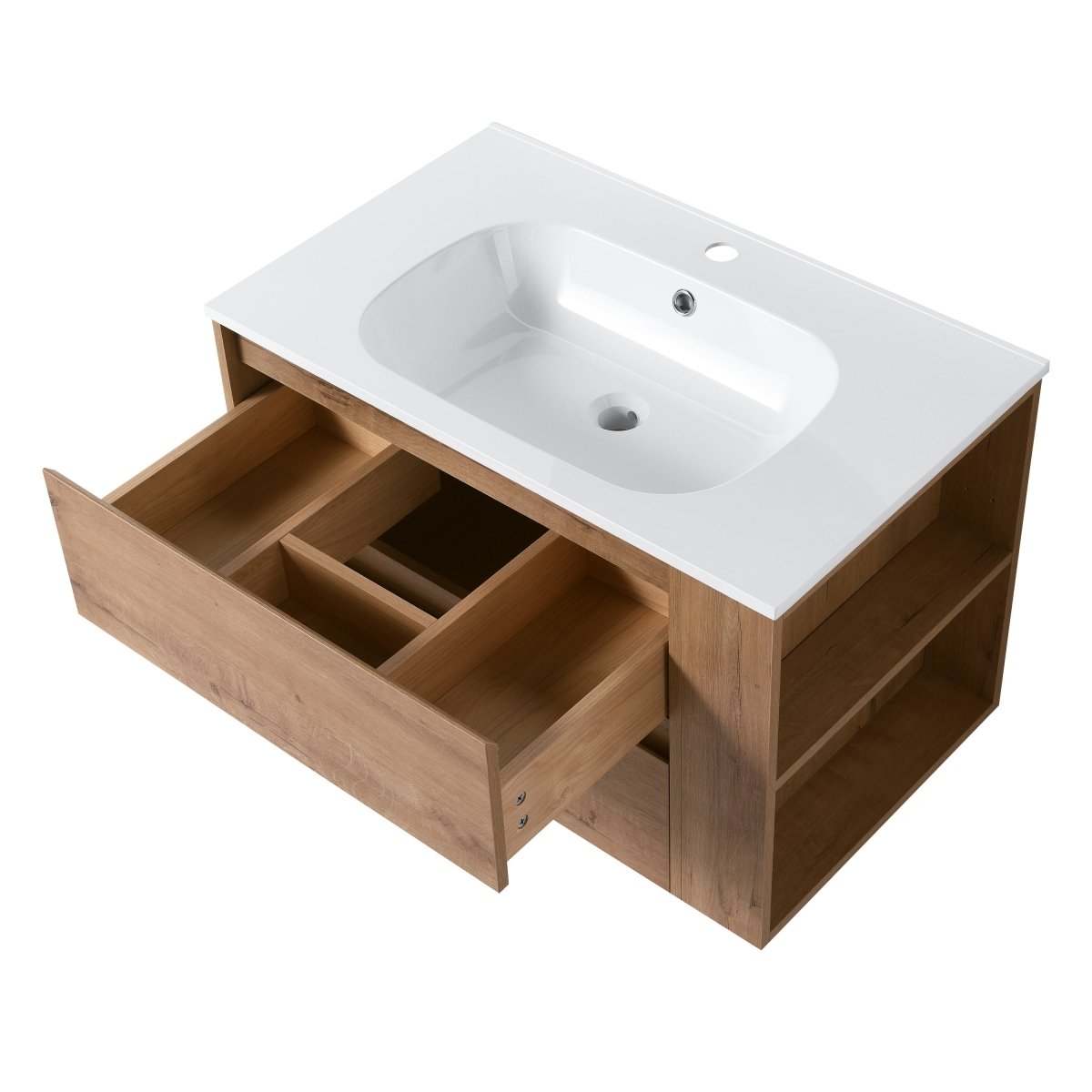 Allsumhome 30" Wall Mounting Floating Bathroom Vanity With Gel Sink,Imitative Oak Finish,Soft Close Drawer