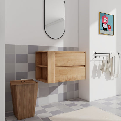 Allsumhome 30" Wall Mounting Floating Bathroom Vanity,Soft Close Drawer,Imitative Oak Finish(Only Vanity,Without Basin)