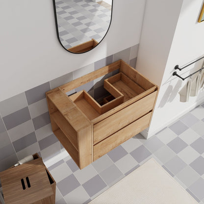 Allsumhome 30" Wall Mounting Floating Bathroom Vanity,Soft Close Drawer,Imitative Oak Finish(Only Vanity,Without Basin)