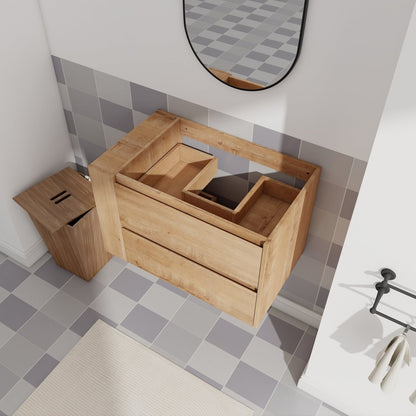 Allsumhome 30" Wall Mounting Floating Bathroom Vanity,Soft Close Drawer,Imitative Oak Finish(Only Vanity,Without Basin)