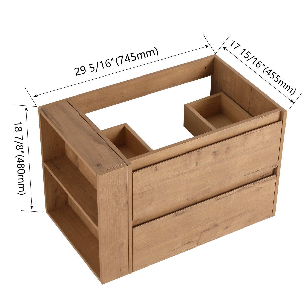 Allsumhome 30" Wall Mounting Floating Bathroom Vanity,Soft Close Drawer,Imitative Oak Finish(Only Vanity,Without Basin)