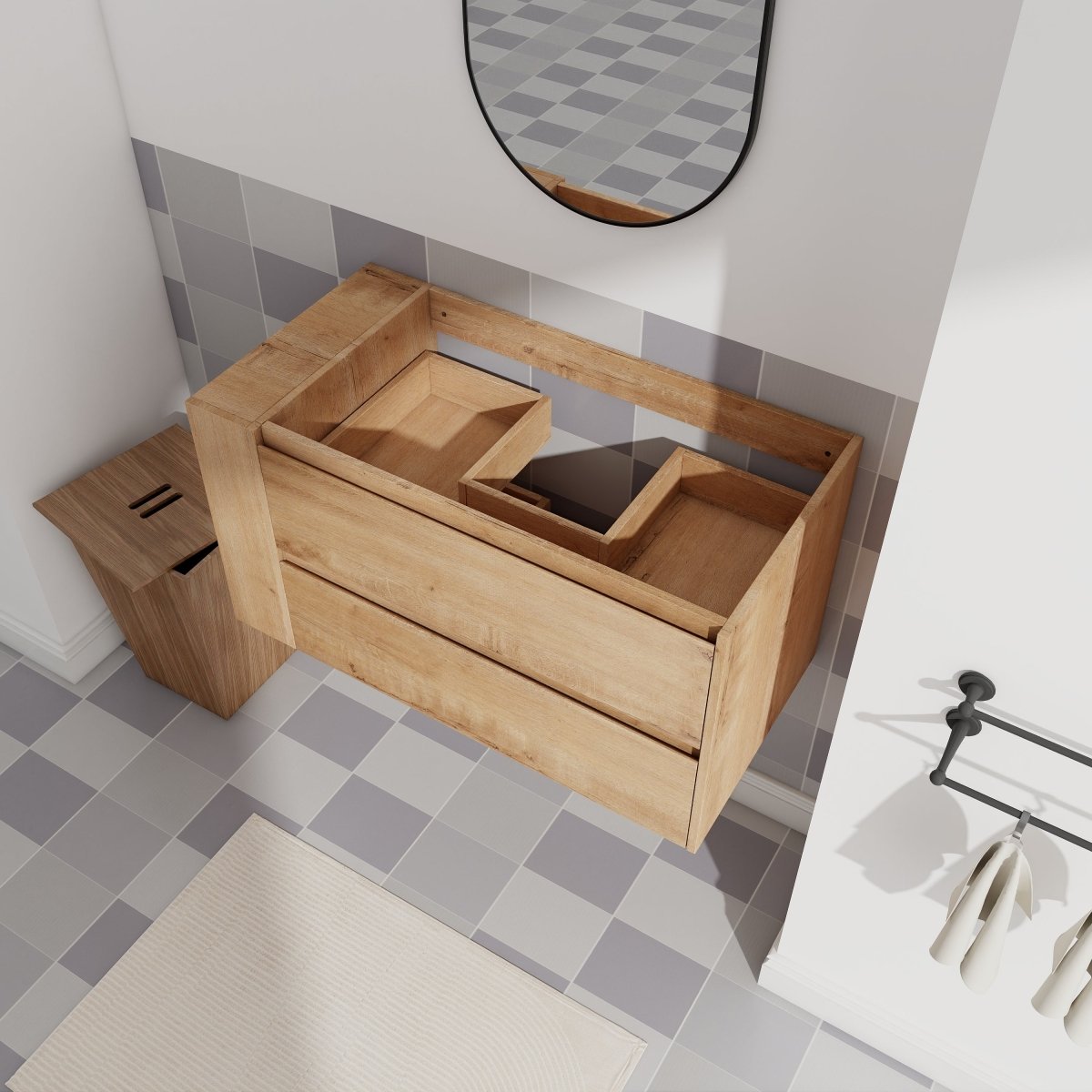 Allsumhome 36" Wall Mounting Floating Bathroom Vanity, Soft Close Drawer,Imitative Oak Finish(Only Vanity, Without Basin)