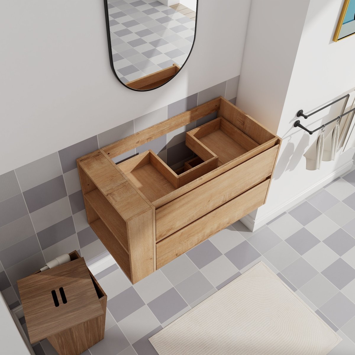 Allsumhome 36" Wall Mounting Floating Bathroom Vanity, Soft Close Drawer,Imitative Oak Finish(Only Vanity, Without Basin)