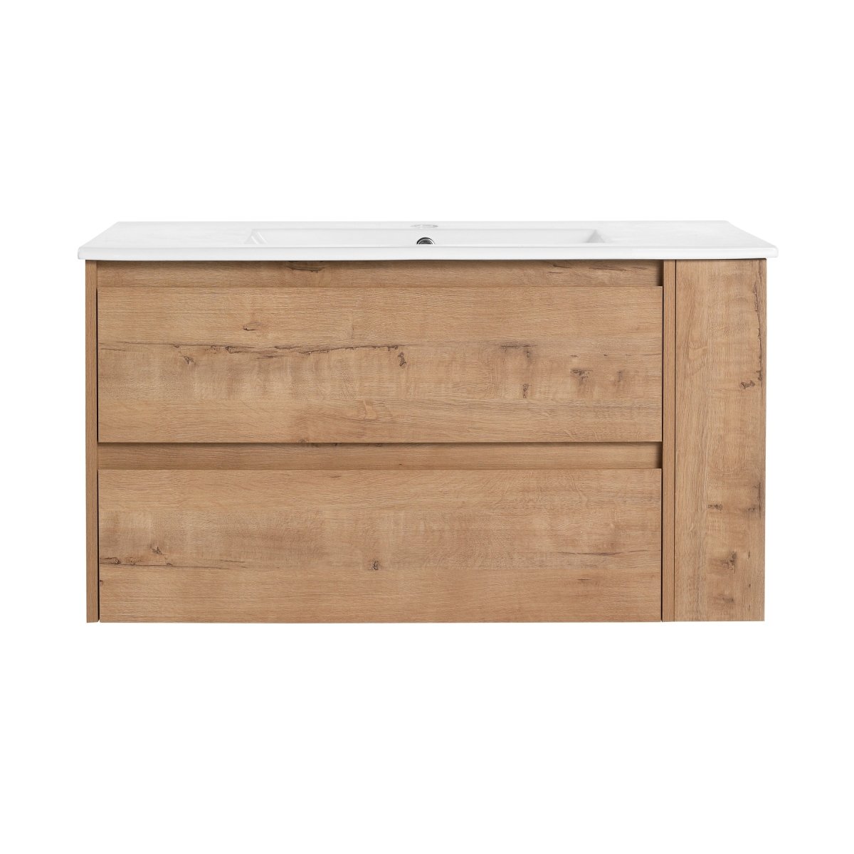 Allsumhome 36" Wall Mounting Floating Bathroom Vanity With Ceramic Sink,Imitative Oak Finish,Soft Close Drawer