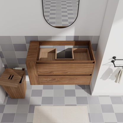 Allsumhome 36"Wall Mounting Floating Bathroom Vanity, Soft Close Drawer,Brown Oak Finish(Only Vanity,Without Basin)