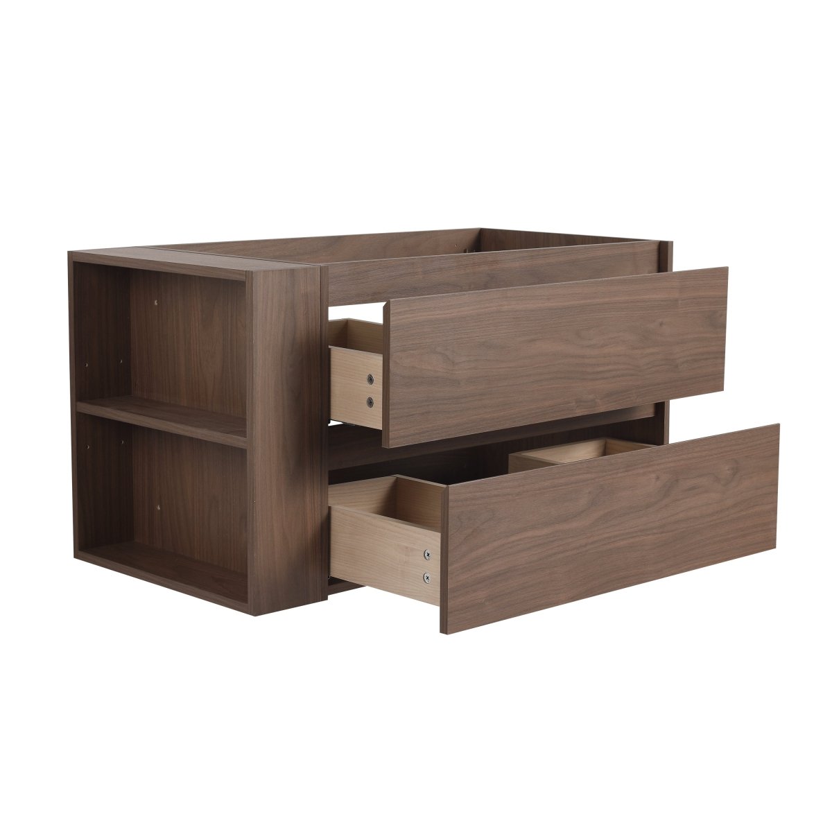 Allsumhome 36"Wall Mounting Floating Bathroom Vanity, Soft Close Drawer,Brown Oak Finish(Only Vanity,Without Basin)