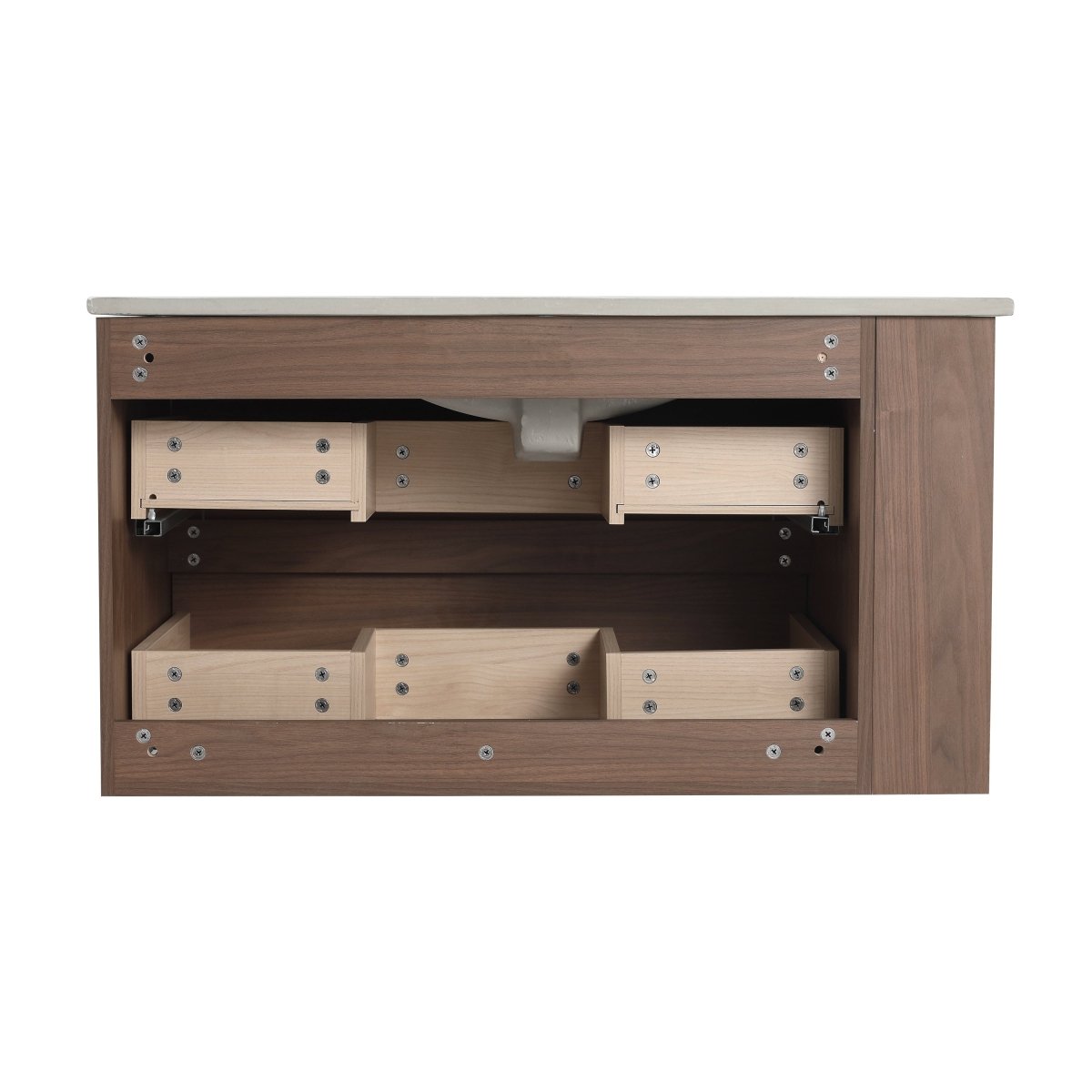 Allsumhome 36"Wall Mounting Floating Bathroom Vanity, Soft Close Drawer,Brown Oak Finish(Only Vanity,Without Basin)