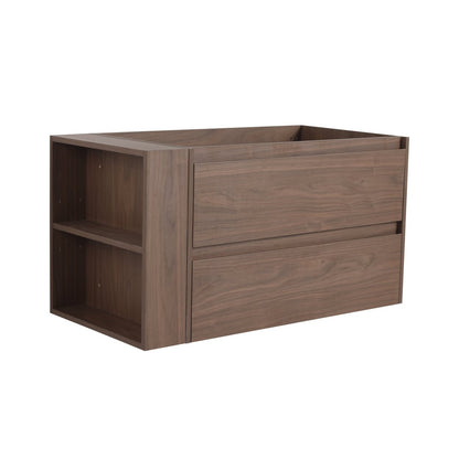 Allsumhome 36"Wall Mounting Floating Bathroom Vanity, Soft Close Drawer,Brown Oak Finish(Only Vanity,Without Basin)