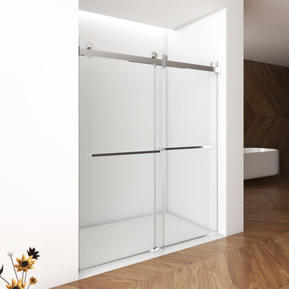 Allsumhome 56" - 60"W x 70"H Frameless Double Sliding Shower Door,8mm Laminated Glass,Tempered Glass Shower Enclosure,Brushed Nickel Buffer