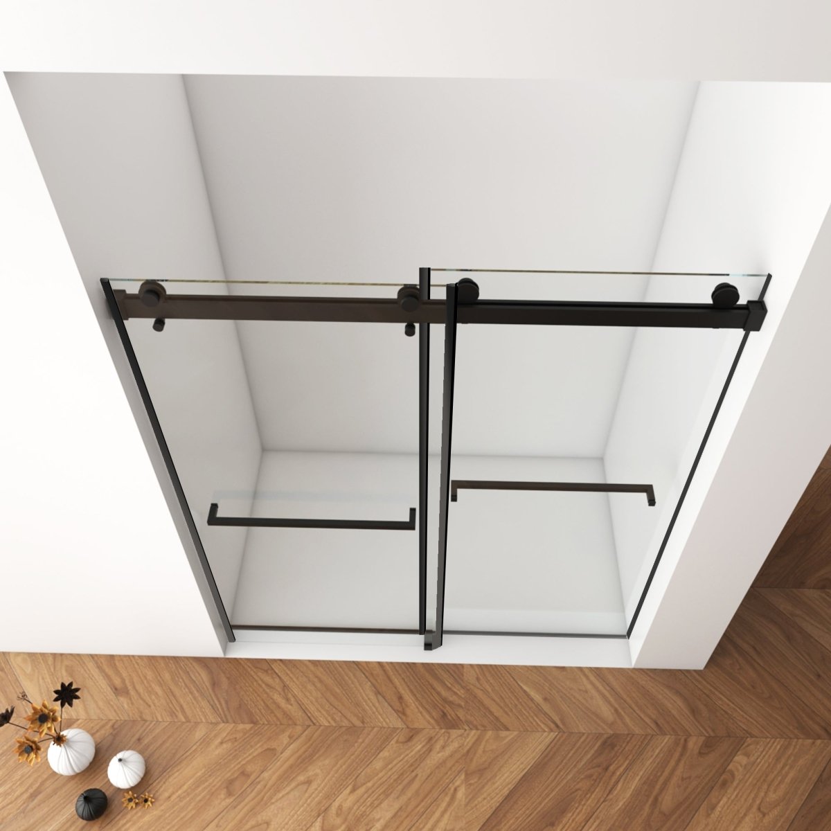 Allsumhome 56" - 60"W x 70"H Frameless Double Sliding Shower Door,8mm Laminated Glass,Tempered Glass Shower Enclosure,Matte Black Buffer