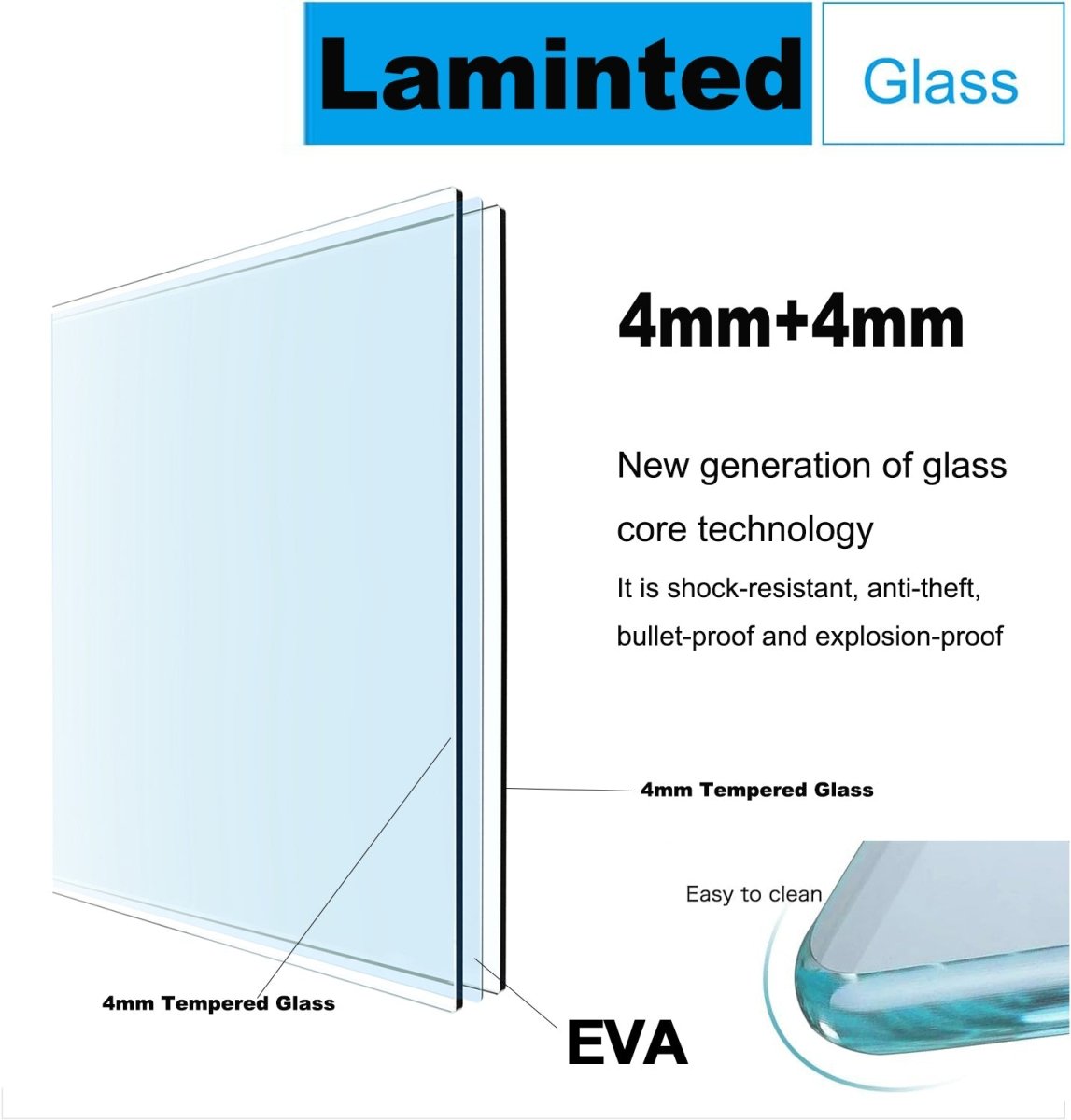 Allsumhome 56" - 60"W x 70"H Frameless Double Sliding Shower Door,8mm Laminated Glass,Tempered Glass Shower Enclosure,Matte Black Buffer