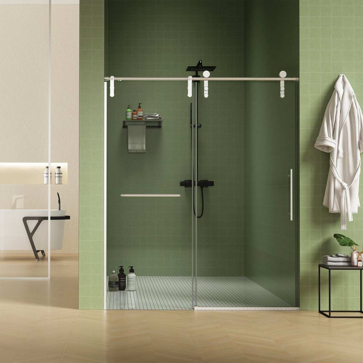 Allsumhome 56" - 60"W x 70"H Frameless Sliding Shower Door,Tempered Glass,Shower Enclosure,Double Side Easy Clean Coat,Brushed Nickel ,Buffer