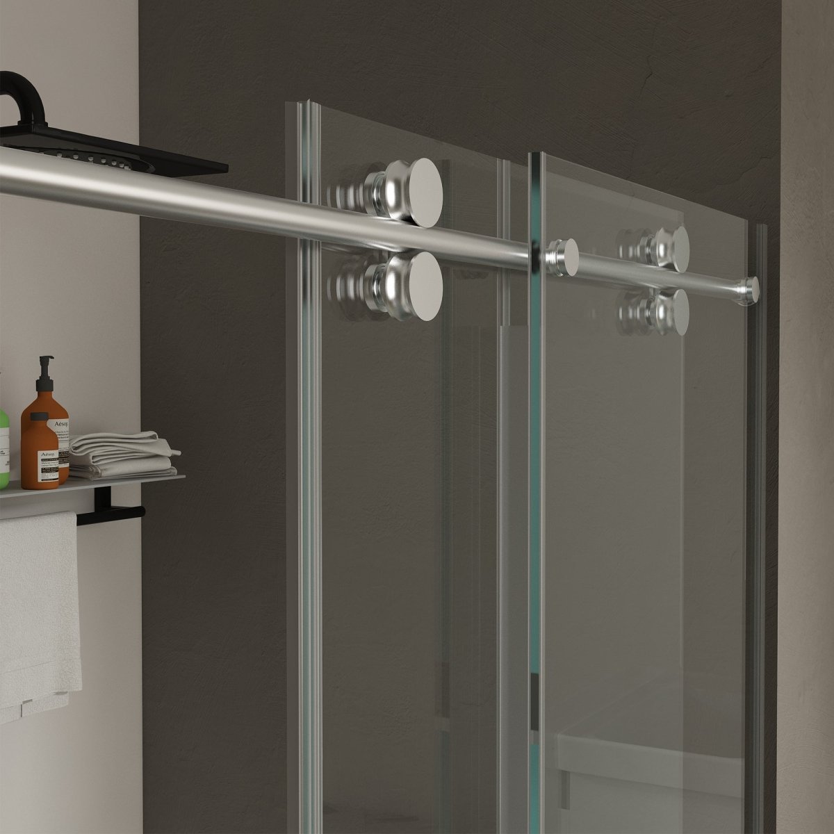 Allsumhome 56" - 60"W x 76"H Frameless Sliding Shower Door,10mm Tempered Glass Shower Enclosure,Double Side Easy Clean Coat,Chrome,Buffer