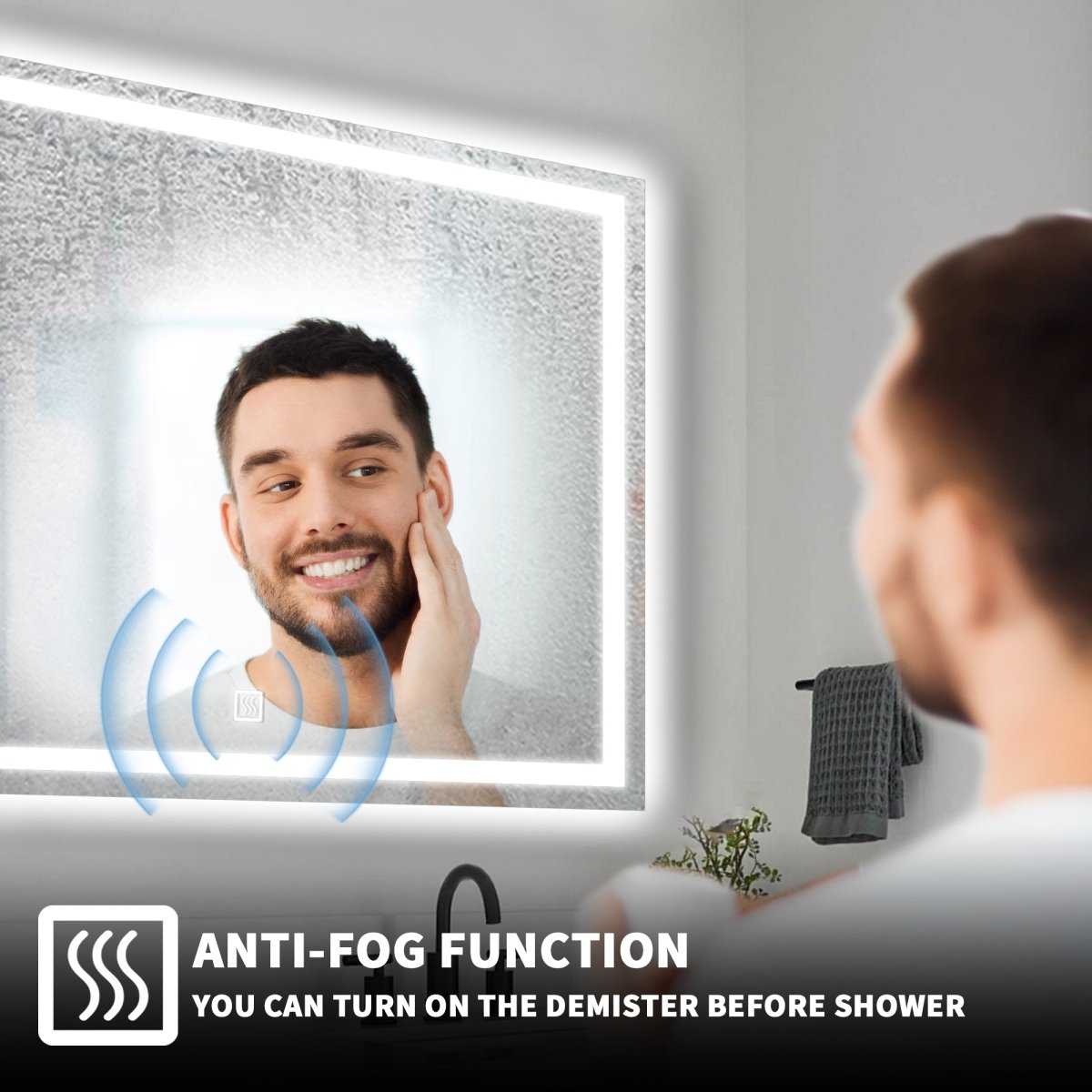 Allsumhome Arcs Customized Rectangle LED Bathroom Mirror, Backlit and Wifi Weather Station