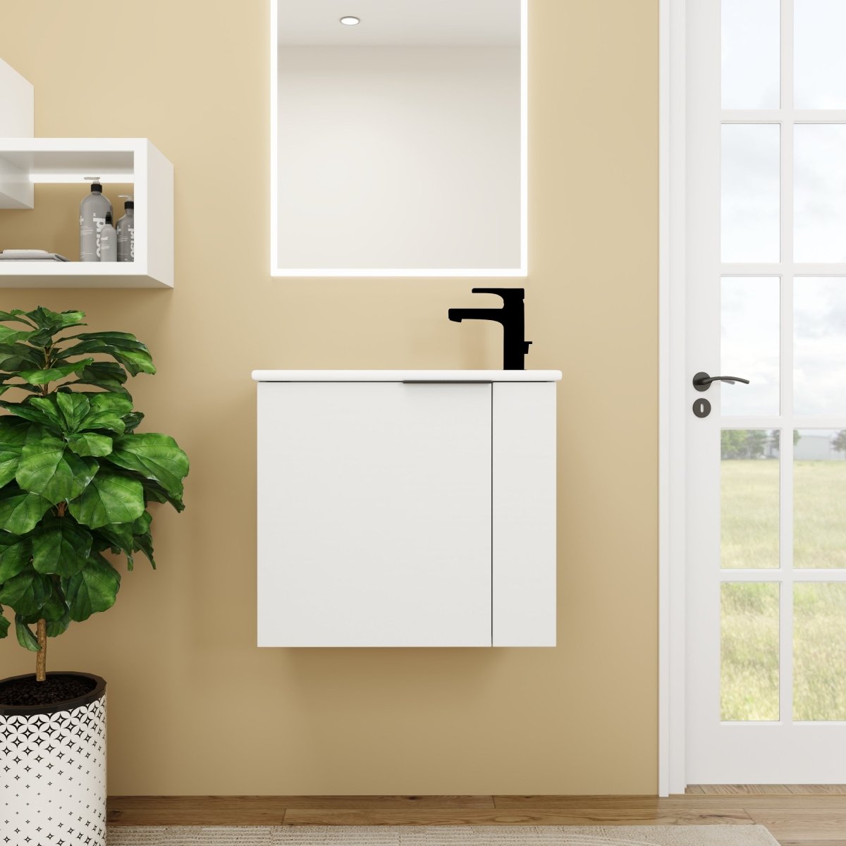 Allsumhome Modern Bathroom Vanity with Sink 22 Inch for Small Bathroom in White,Floating Bathroom Vanity with Soft Close Door