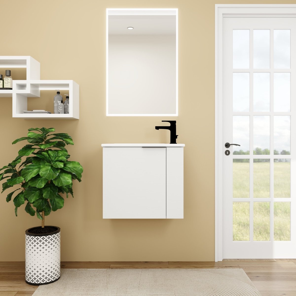 Allsumhome Modern Bathroom Vanity with Sink 22 Inch for Small Bathroom in White,Floating Bathroom Vanity with Soft Close Door