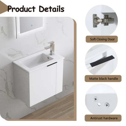 Allsumhome Modern Bathroom Vanity with Sink 22 Inch for Small Bathroom in White,Floating Bathroom Vanity with Soft Close Door