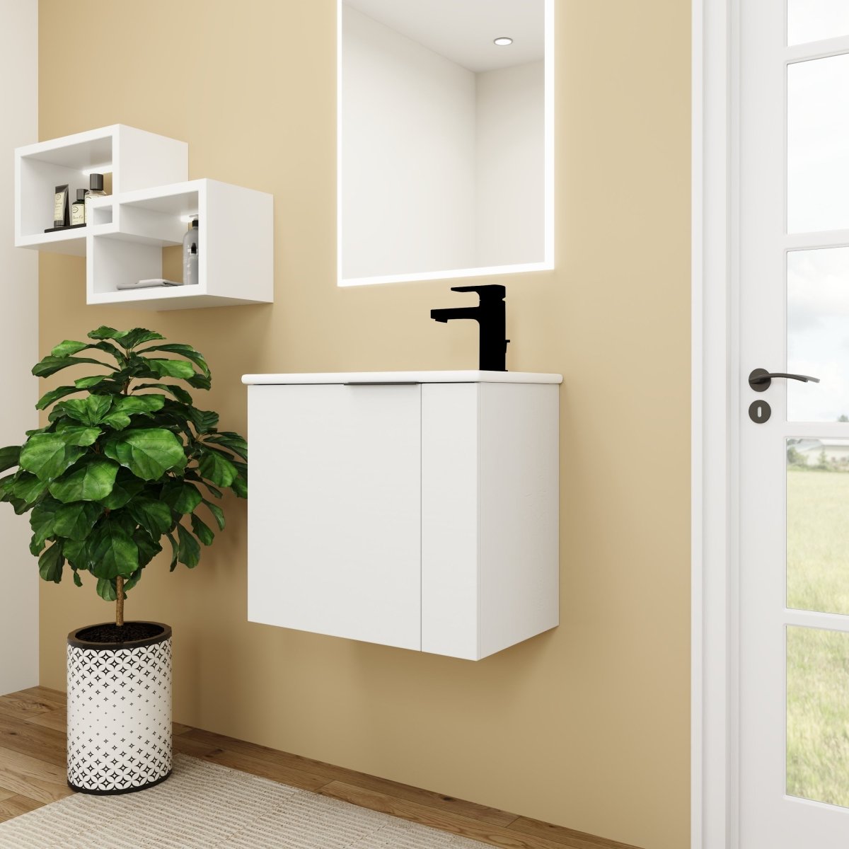 Allsumhome Modern Bathroom Vanity with Sink 22 Inch for Small Bathroom in White,Floating Bathroom Vanity with Soft Close Door