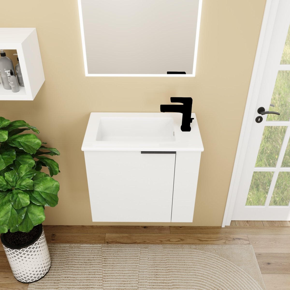 Allsumhome Modern Bathroom Vanity with Sink 22 Inch for Small Bathroom in White,Floating Bathroom Vanity with Soft Close Door