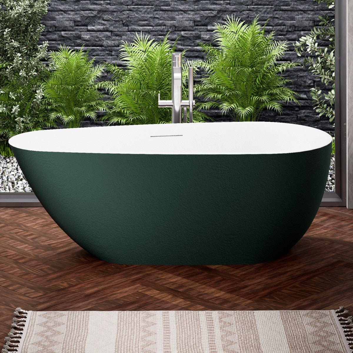 Allsumhome RockE 59" Imitation Natural Stone Freestanding Bathtub,Stone Touch,Avocado Green,Scratch - proof,cUPC Certified