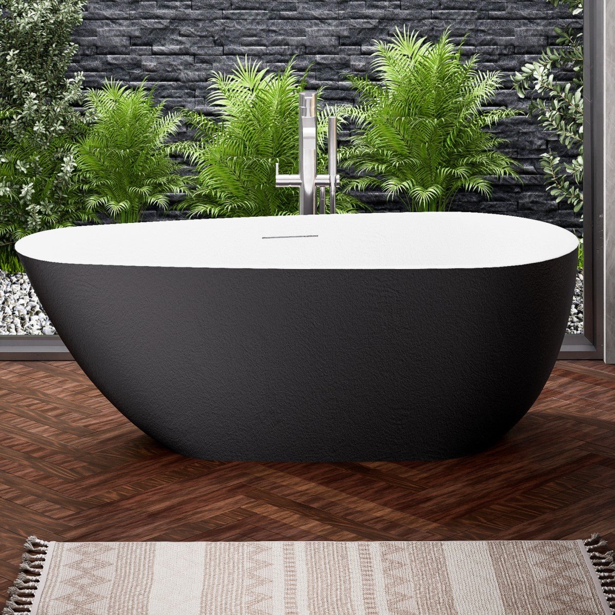 Allsumhome RockE 59" Imitation Natural Stone Freestanding Bathtub,Stone Touch,Black,Scratch - proof,cUPC Certified