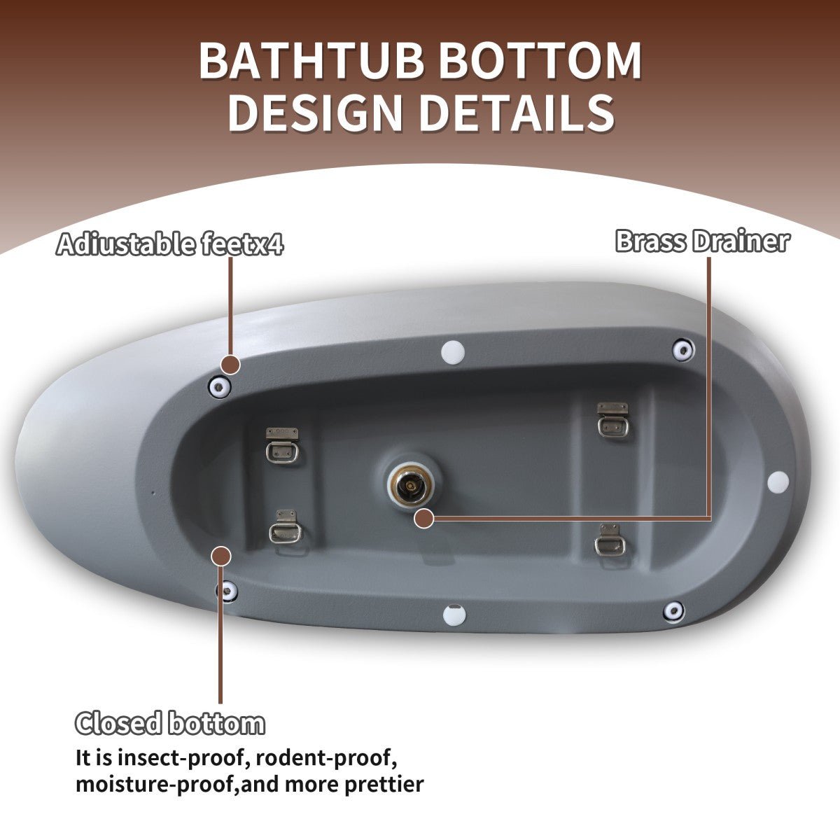 Allsumhome RockE 59" Imitation Natural Stone Freestanding Bathtub,Stone Touch,Cement Grey,Scratch - proof,cUPC Certified