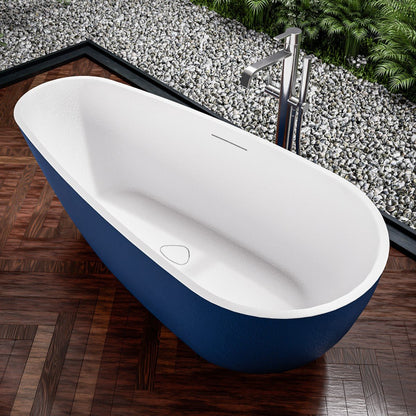 Allsumhome RockE 59" Imitation Natural Stone Freestanding Bathtub,Stone Touch,Prussian Blue,Scratch - proof,cUPC Certified