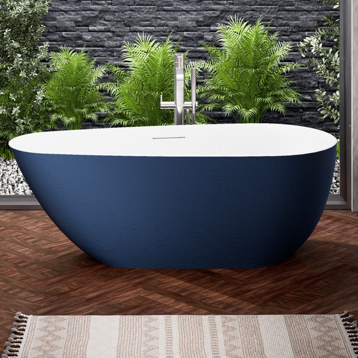 Allsumhome RockE 59" Imitation Natural Stone Freestanding Bathtub,Stone Touch,Prussian Blue,Scratch - proof,cUPC Certified