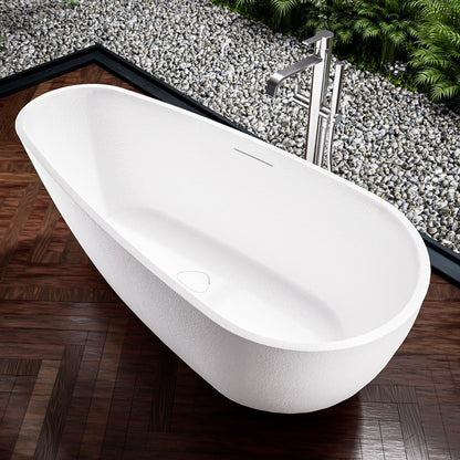 Allsumhome RockE 59" Imitation Natural Stone Freestanding Bathtub,Stone Touch,White,Scratch - proof,cUPC Certified,No Drain