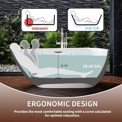 Allsumhome RockE 59" Imitation Natural Stone Freestanding Bathtub,Stone Touch,White,Scratch - proof,cUPC Certified,No Drain