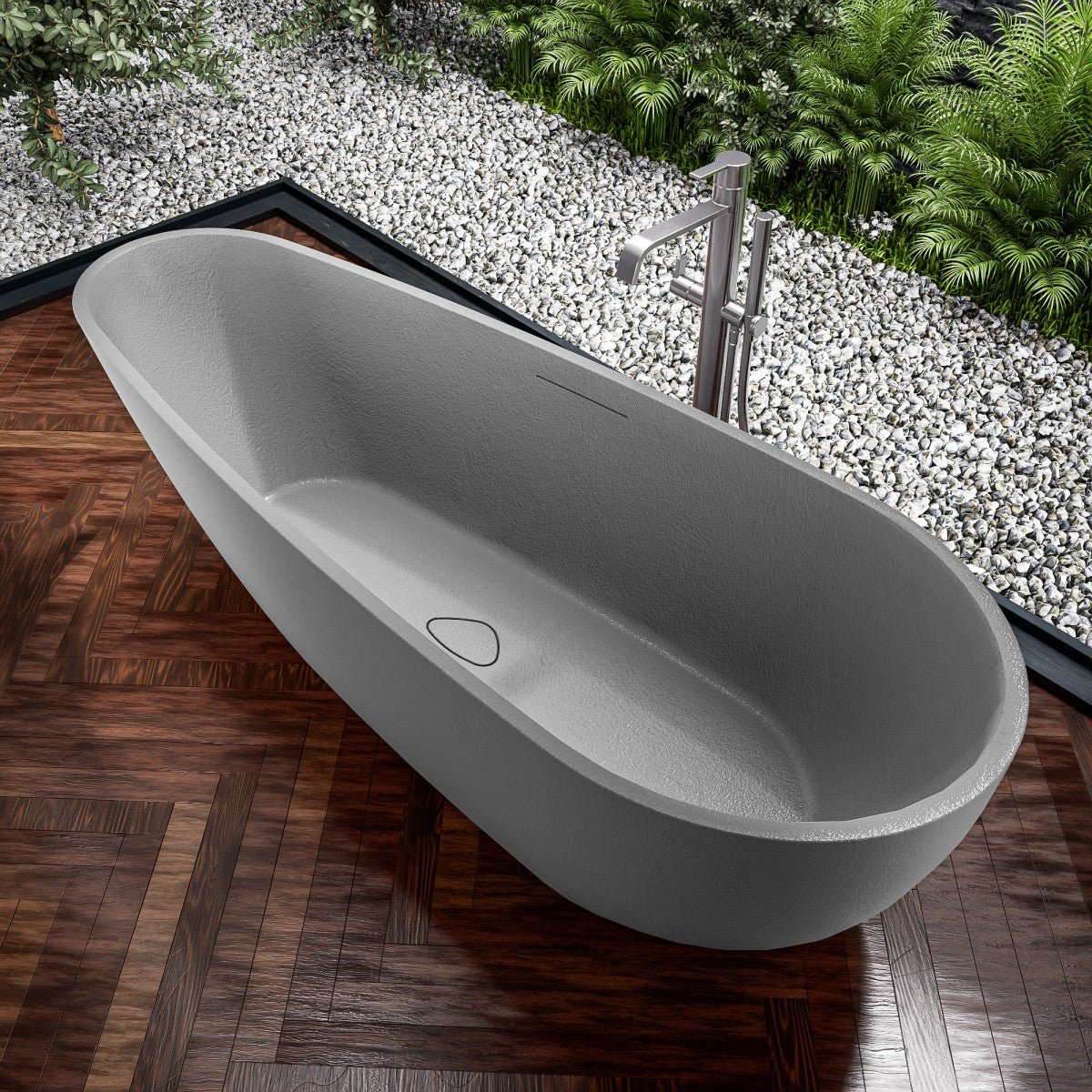 Allsumhome RockE 67" Imitation Natural Stone Freestanding Bathtub,Stone Touch,Cement Grey,Scratch - proof,cUPC Certified,No Drain