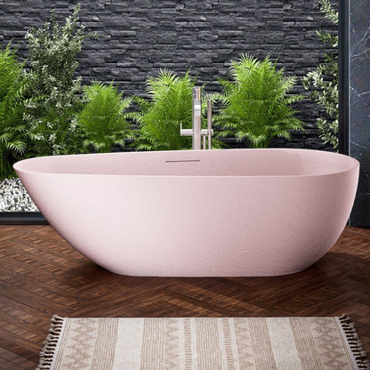 Allsumhome RockE 67" Imitation Natural Stone Freestanding Bathtub,Stone Touch,Pink,Scratch - proof,cUPC Certified,No Drain