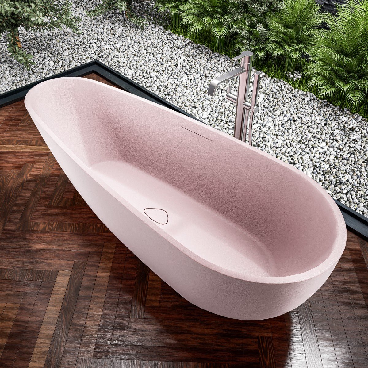 Allsumhome RockE 67" Imitation Natural Stone Freestanding Bathtub,Stone Touch,Pink,Scratch - proof,cUPC Certified,No Drain