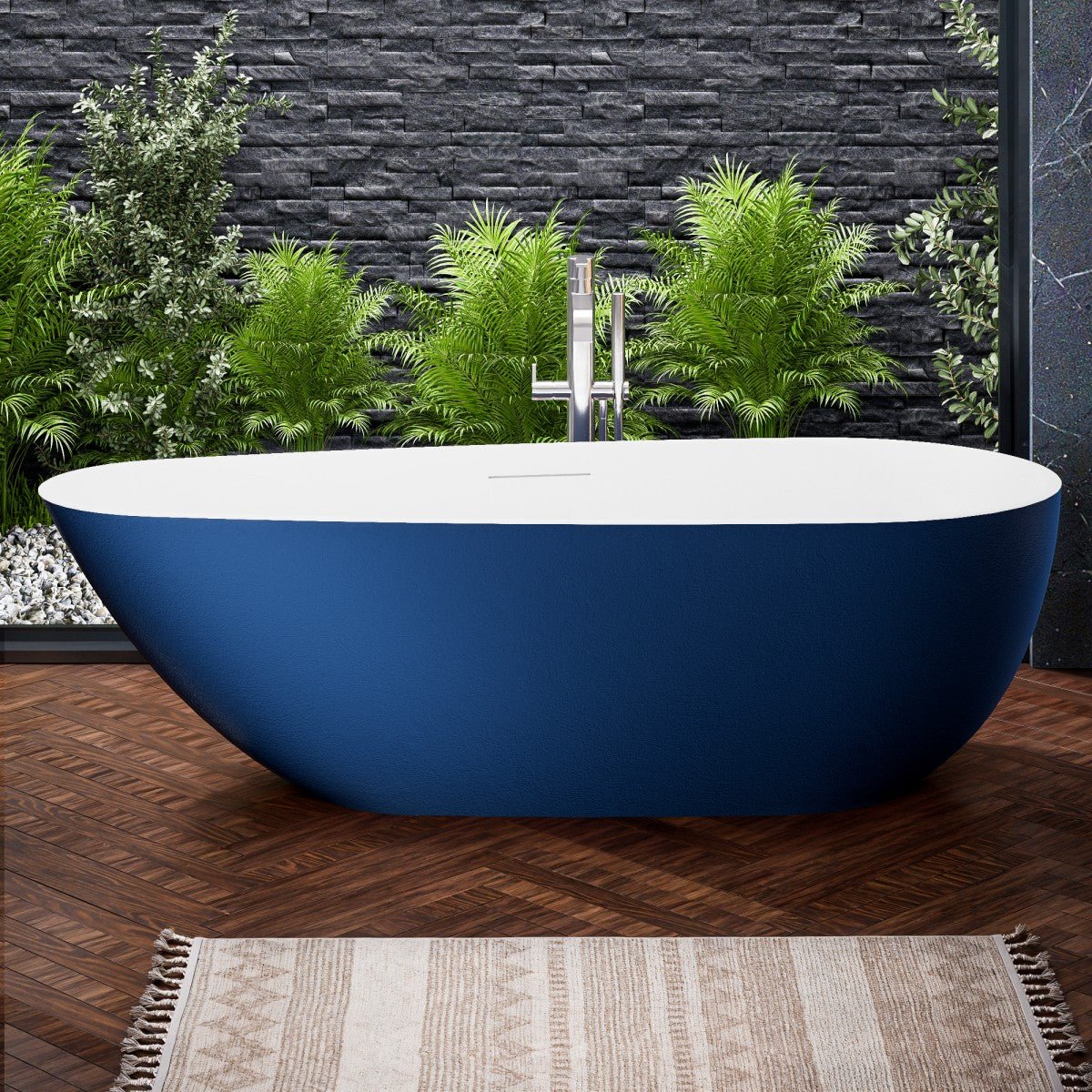 Allsumhome RockE 67" Imitation Natural Stone Freestanding Bathtub,Stone Touch,Prussian Blue,Scratch - proof,cUPC Certified,No Drain