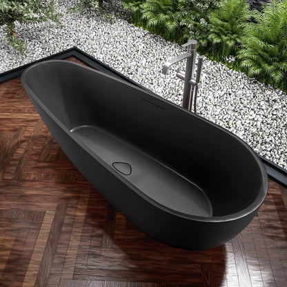 Allsumhome RockE 67" Imitation Natural Stone Freestanding Bathtub,Stone Touch,Pure Black,Scratch - proof,cUPC Certified,No Drain