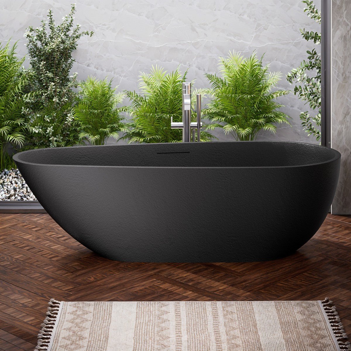 Allsumhome RockE 67" Imitation Natural Stone Freestanding Bathtub,Stone Touch,Pure Black,Scratch - proof,cUPC Certified,No Drain