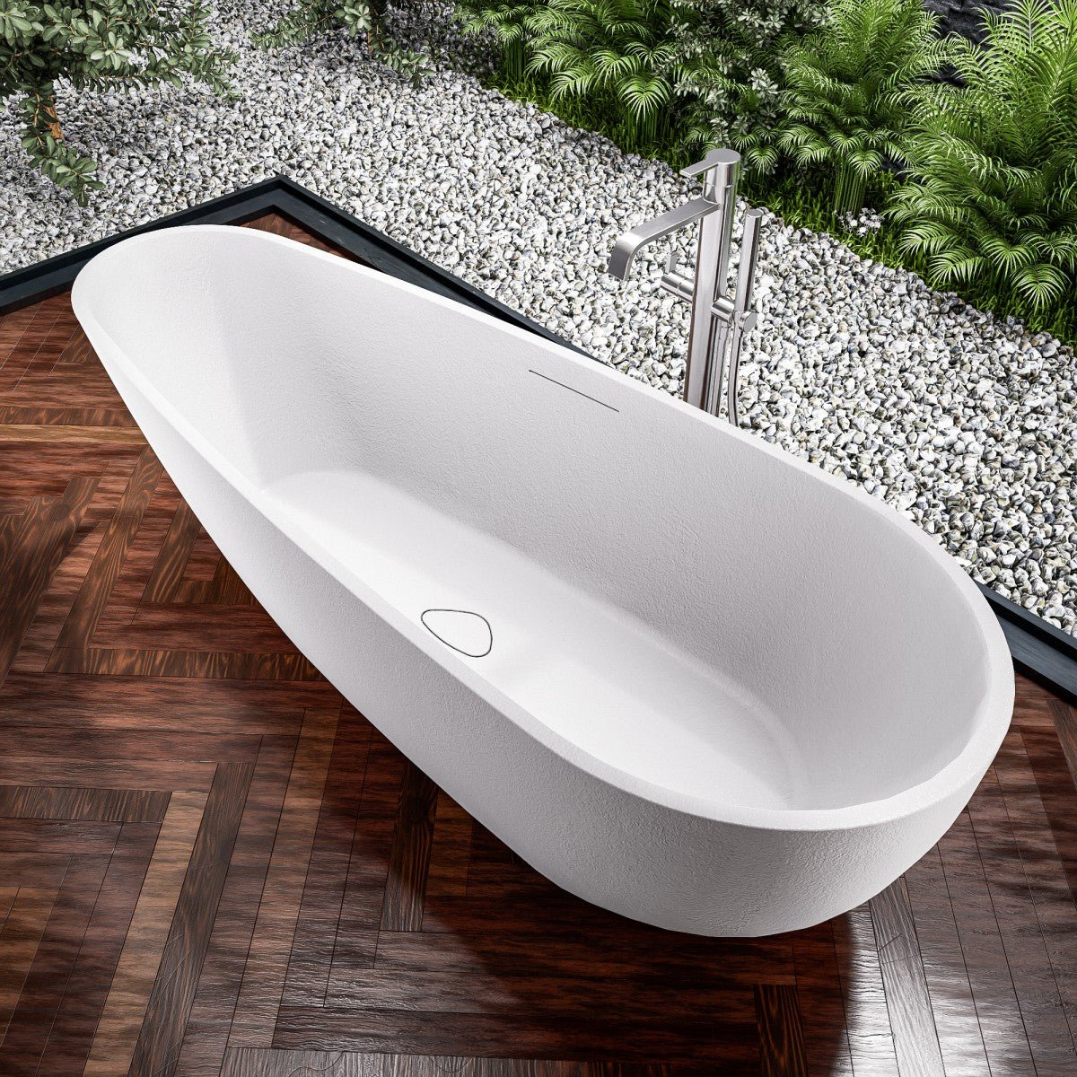 Allsumhome RockE 67" Imitation Natural Stone Freestanding Bathtub,Stone Touch,White,Scratch - proof,cUPC Certified,No Drain