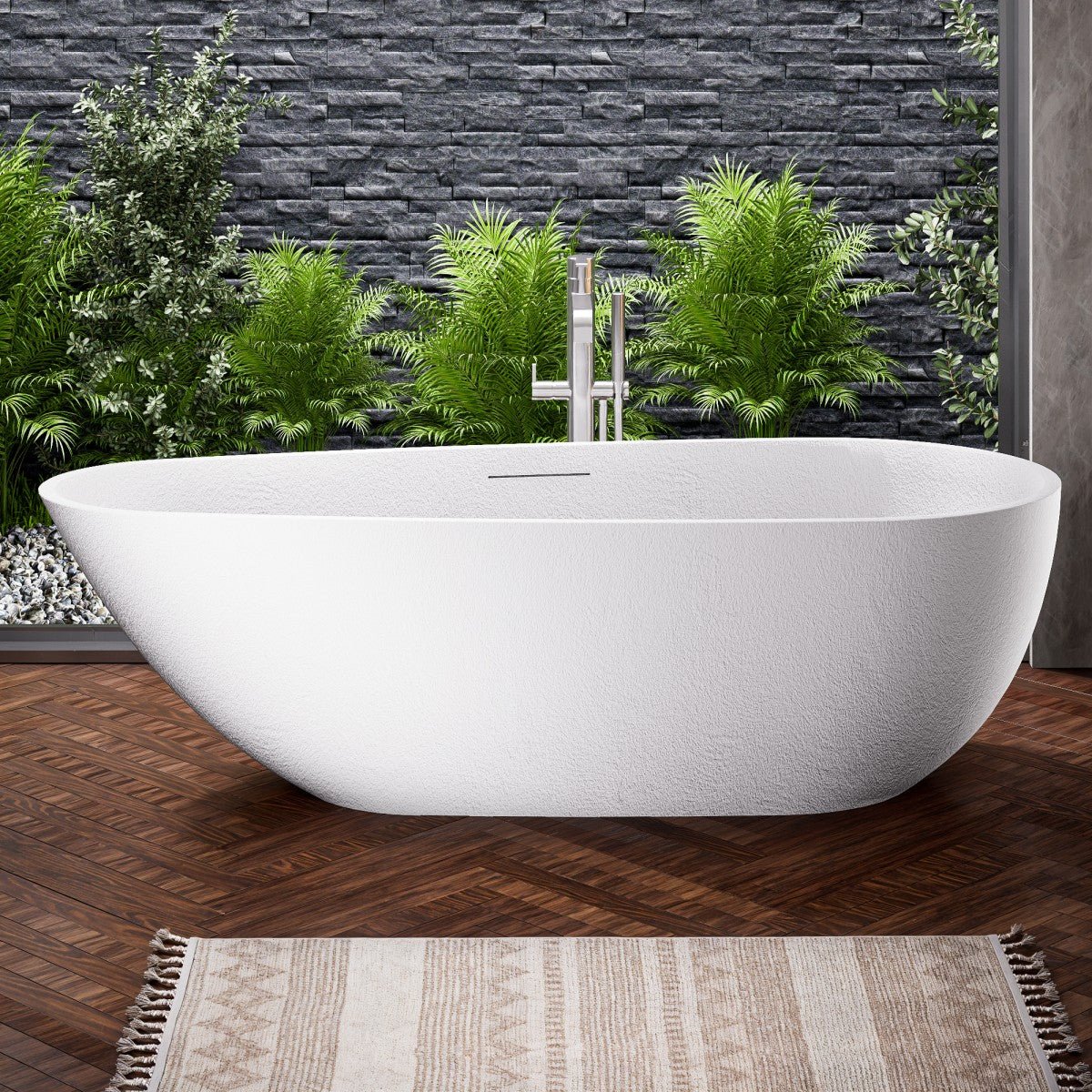 Allsumhome RockE 67" Imitation Natural Stone Freestanding Bathtub,Stone Touch,White,Scratch - proof,cUPC Certified,No Drain