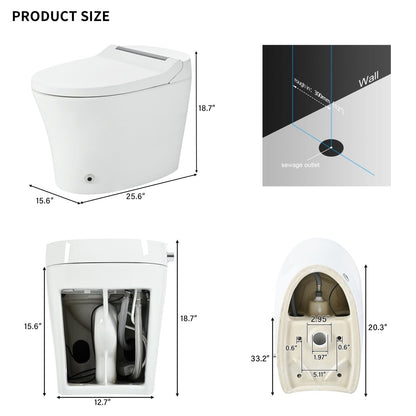 Allsumhome Smart toilet with Built - in Adjustable Temp Heated Seat, Auto Flush, 1.28 GPF, Foot sensor Flush, White Night Light