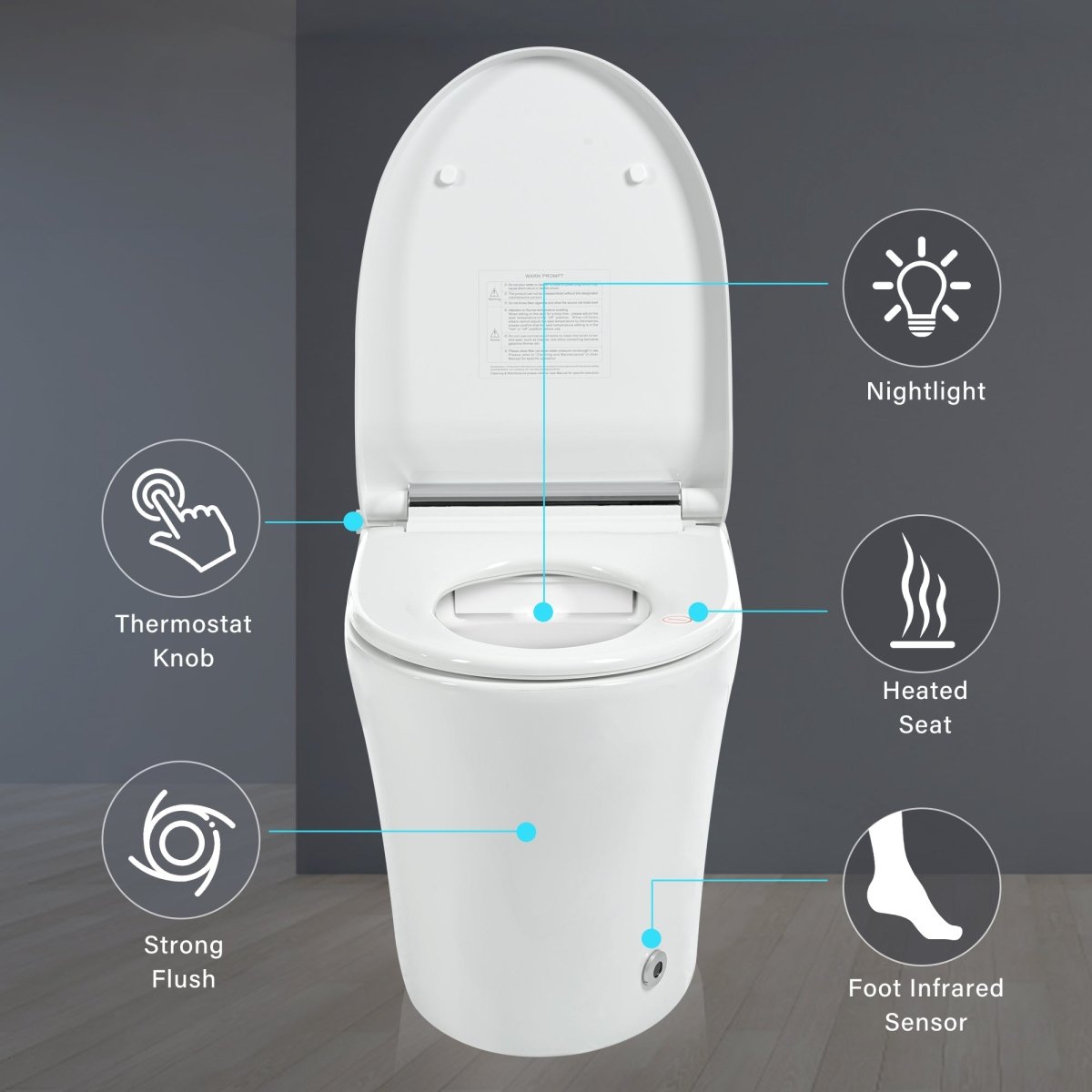 Allsumhome Smart toilet with Built - in Adjustable Temp Heated Seat, Auto Flush, 1.28 GPF, Foot sensor Flush, White Night Light