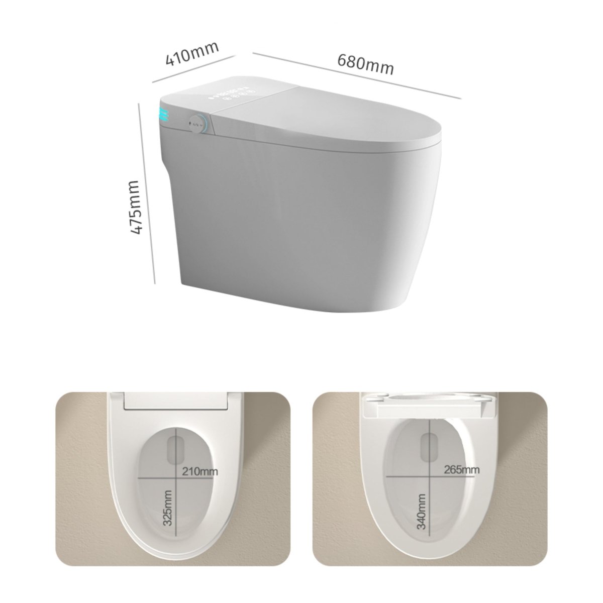 Allsumhome Smart Toilet with Voice Control and Bubble Shield,Heated Bidet Seat, Portable toilet with bidet built in AUTO Open&Close, Bidet toilet with Dryer and Warm Water,Tankless Toilet in 1.28GPF,Gray Screen