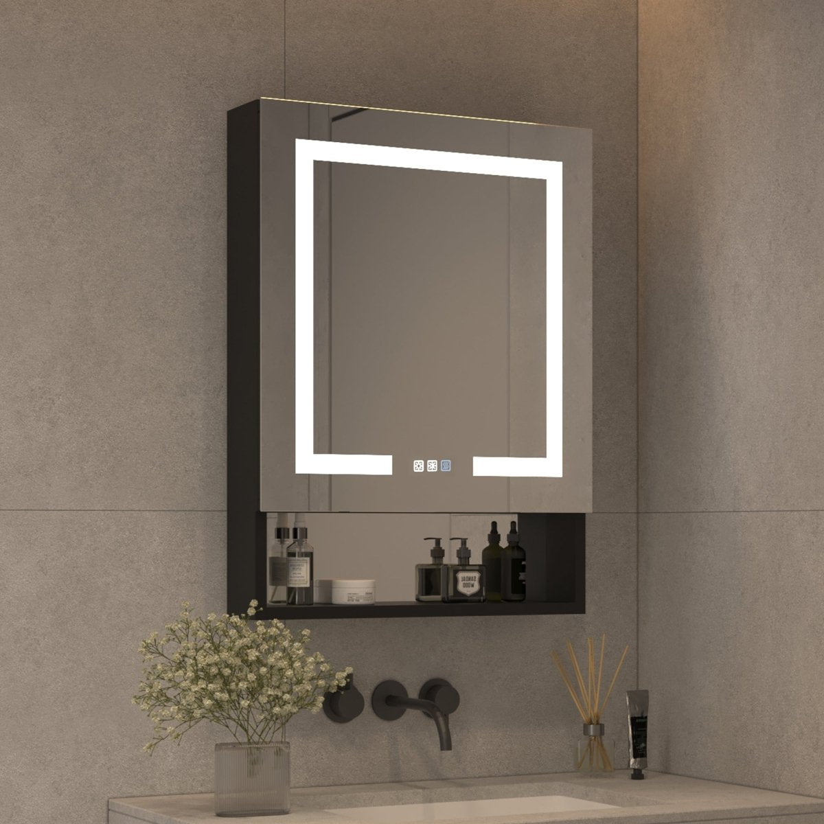 Ample 24" W x 32" H Lighted Black Medicine Cabinet Bathroom Medicine Cabinet with Double Sided Mirror And Lights,Hinge on Right