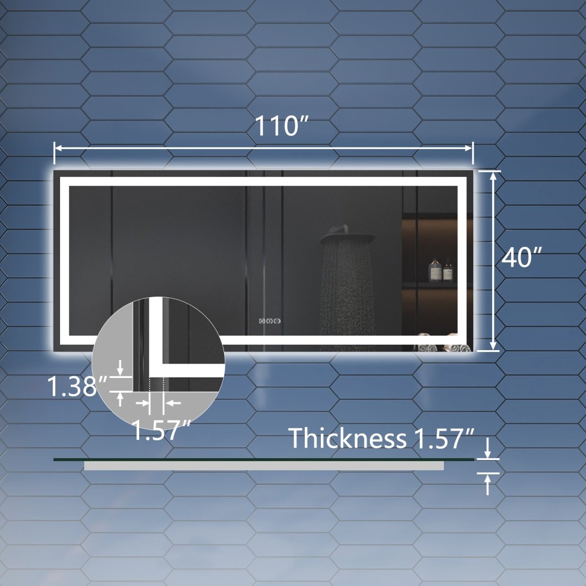 Apex 110" W x 40" H Lighted Bathroom Large Light Led Mirror,Anti Fog,Dimmable,Dual Lighting Mode,Tempered Glass