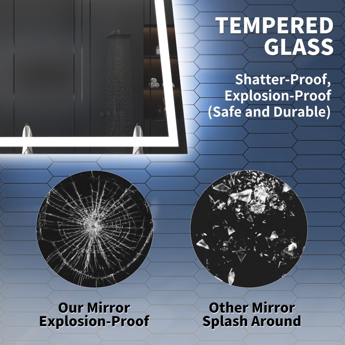 Apex 110" W x 48" H Lighted Bathroom Large Light Led Mirror,Anti Fog,Dimmable,Dual Lighting Mode,Tempered Glass