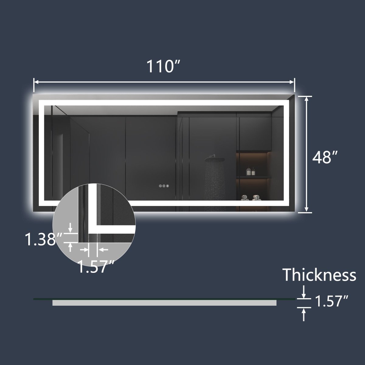 Apex 110" W x 48" H Lighted Bathroom Large Light Led Mirror,Anti Fog,Dimmable,Dual Lighting Mode,Tempered Glass