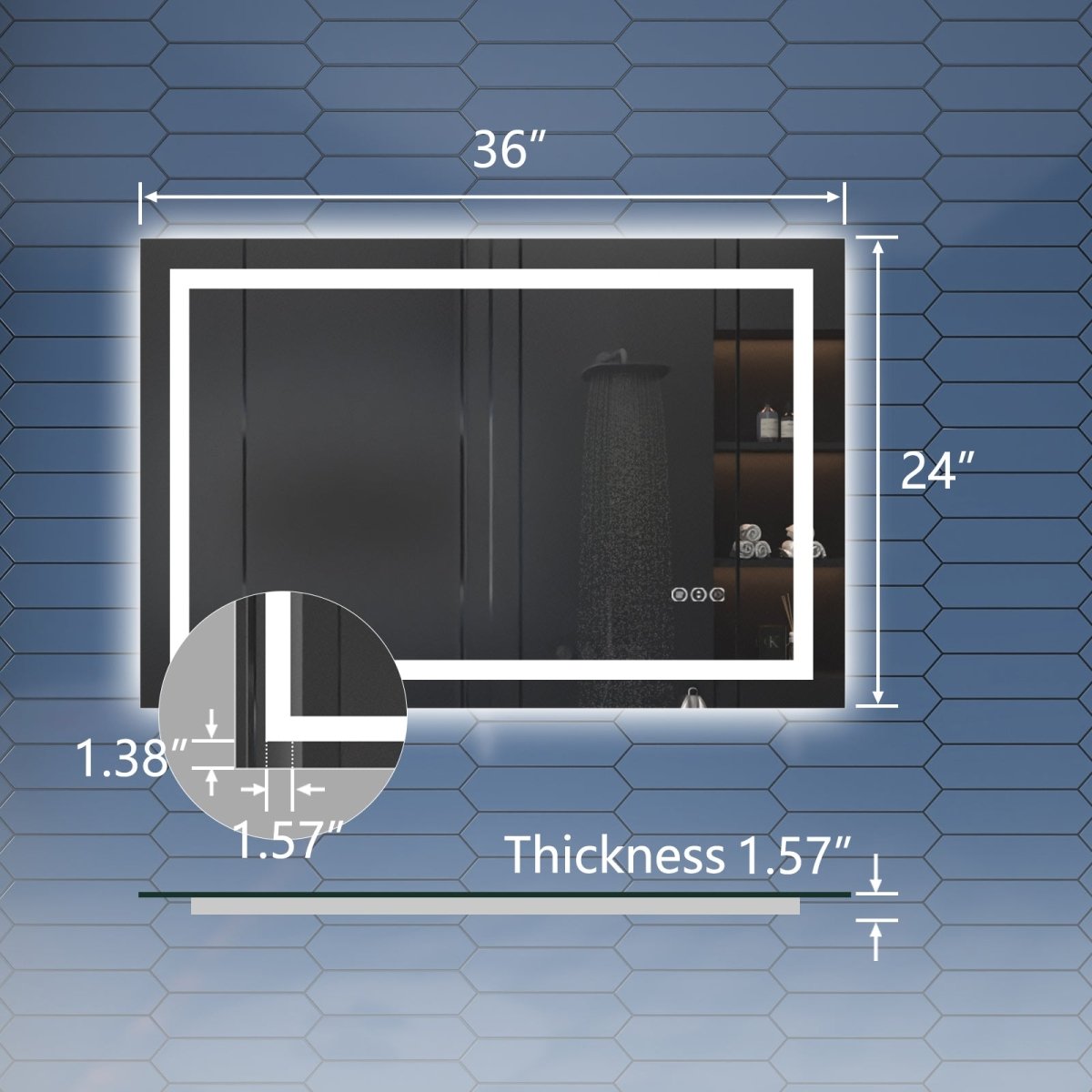 Apex 24" W x 36" H inch LED Bathroom Light Mirror,Anti Fog,Dimmable,Dual Lighting Mode,Tempered Glass