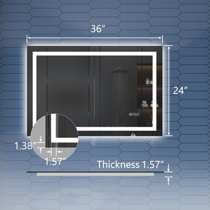 Apex 24" W x 36" H inch LED Bathroom Light Mirror,Anti Fog,Dimmable,Dual Lighting Mode,Tempered Glass