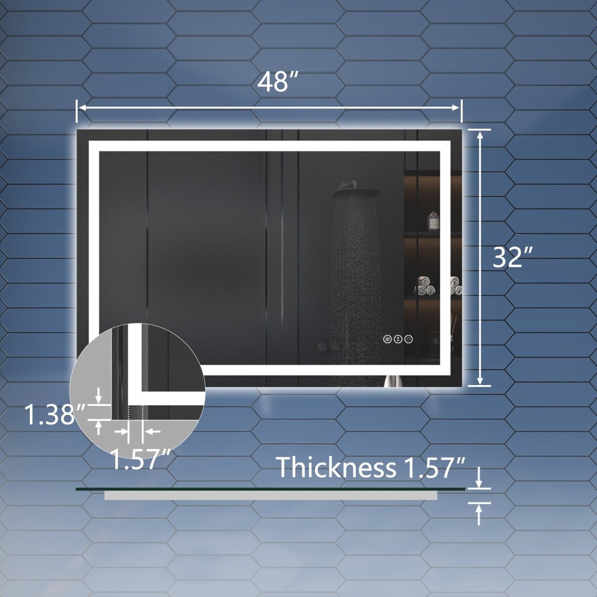 Apex 48" W x 32" H LED Bathroom Light Mirror,Anti Fog,Dimmable,Dual Lighting Mode,Tempered Glass